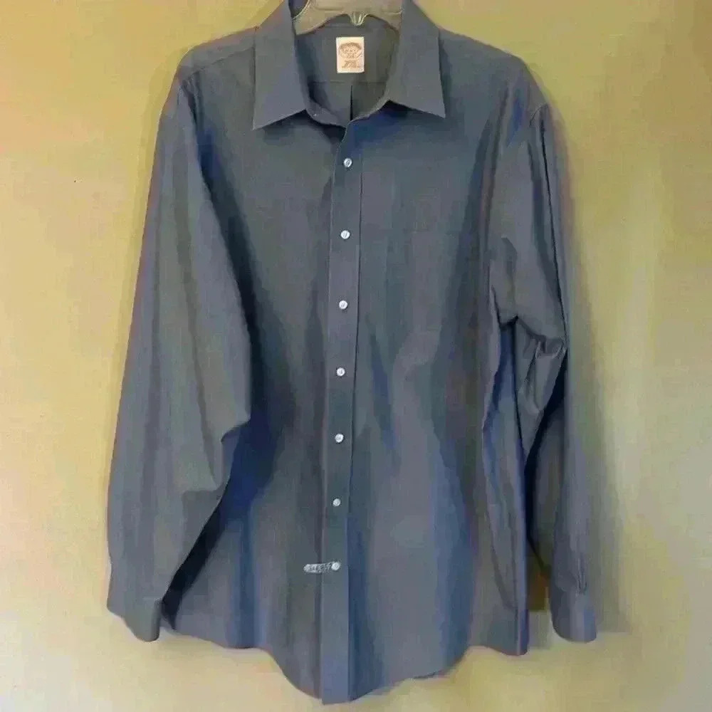 Brooks Brothers Regular Fit Solid Blue Non-Iron Cotton Shirt - Size 17 - 6/7